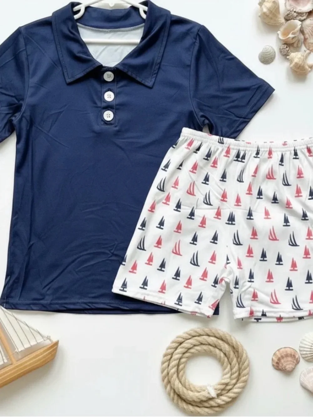 Kids Navy Blue Sailboat Two-Piece